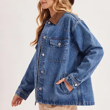 Oversize Denim Corduroy Collar Jacket | Med. Wash