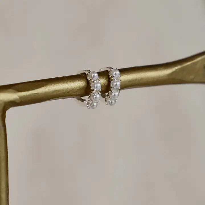 Mini Pearl Hoops | Silver