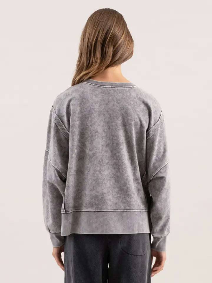Washed Extended Shoulder Knit Top | Charcoal
