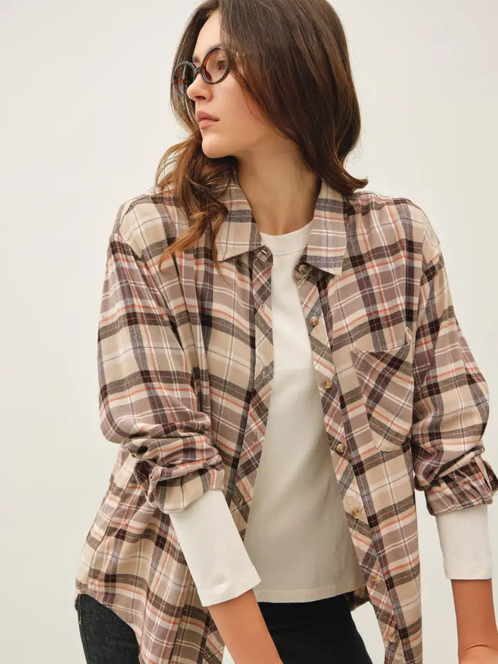 Arden Oversized Flannel Shirt | Taupe