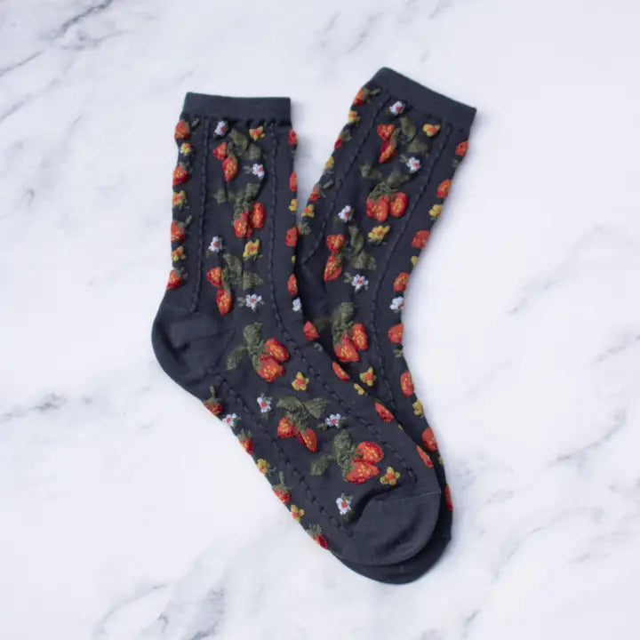 Strawberry Farm Socks | Charcoal