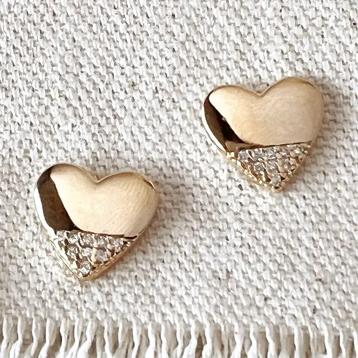 18k Gold Filled Heart Stud With Cz Stones