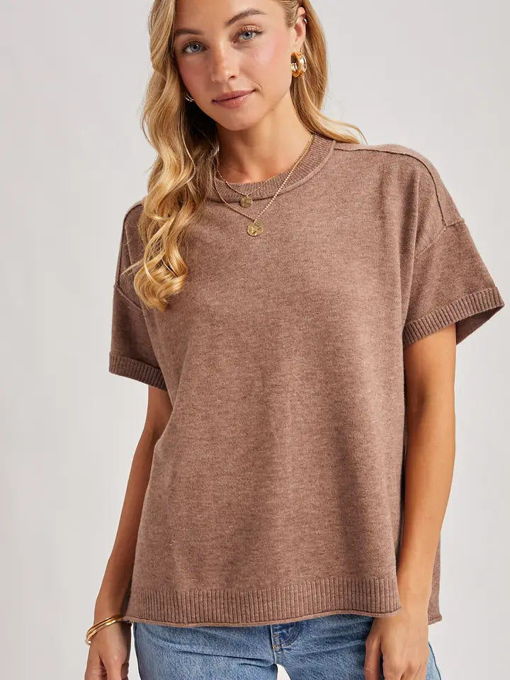 Crew Neck Knit T-Shirt | Mocha