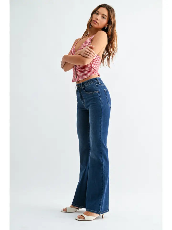 Sara Super Stretch Flare | Dark Denim
