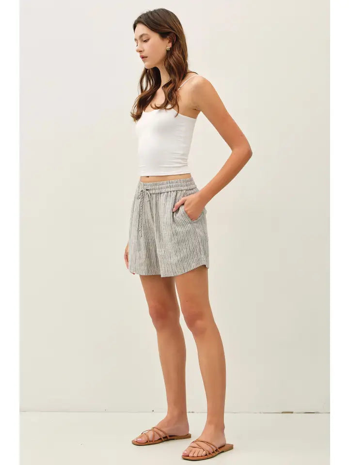 Linen Blend Striped Pull On Shorts | Slate