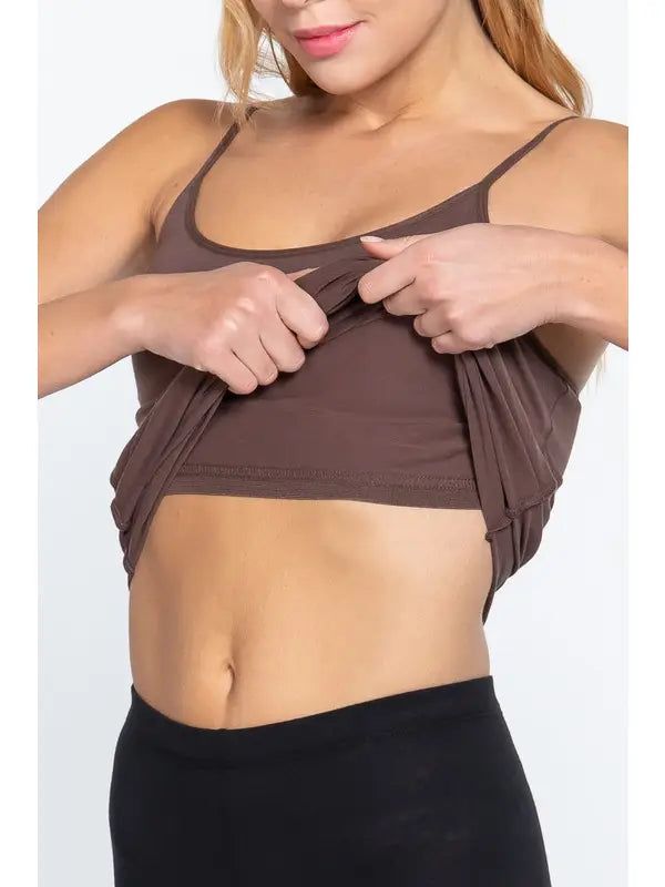 Kyra Spaghetti  Strap Cami With Shelf Bra | Wood Brown