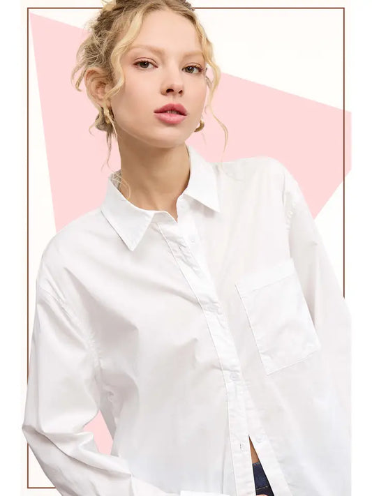 Classic Collared Button Down Poplin Shirt | Cotton