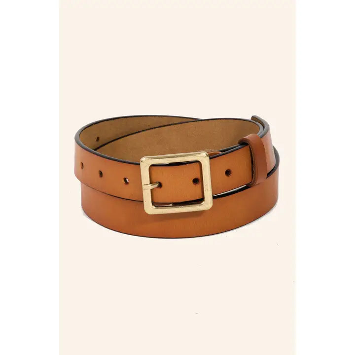 Leather Square Buckle Belt | Brown