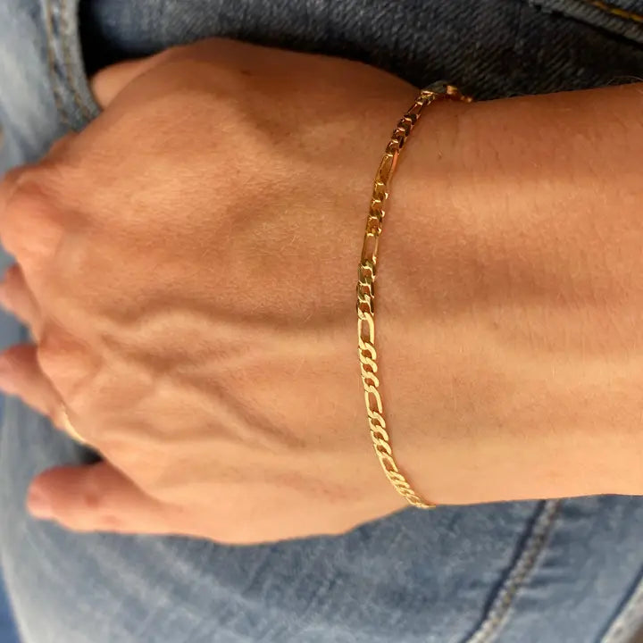 18k Gold Filled Flat Figaro Chain Bracelet