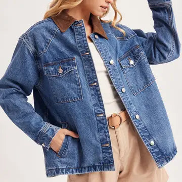 Oversize Denim Corduroy Collar Jacket | Med. Wash