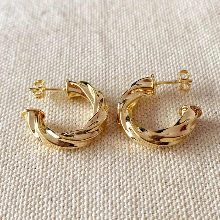 18K Gold Filled Twisted Half-Hoop Earrings