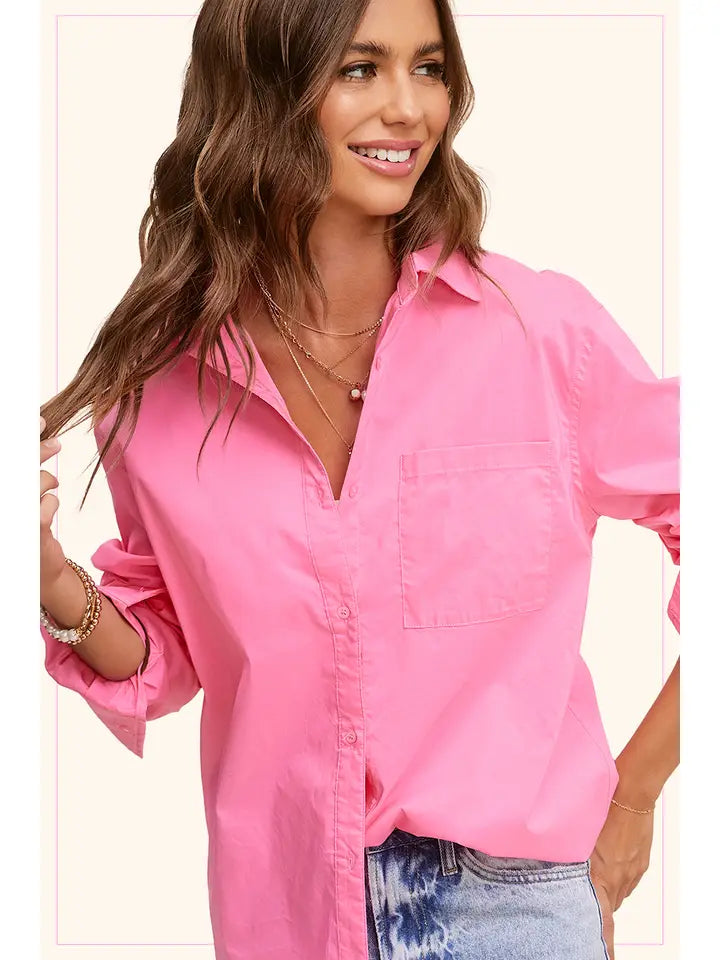 Classic Collared Button Down Poplin Shirt | Carnation