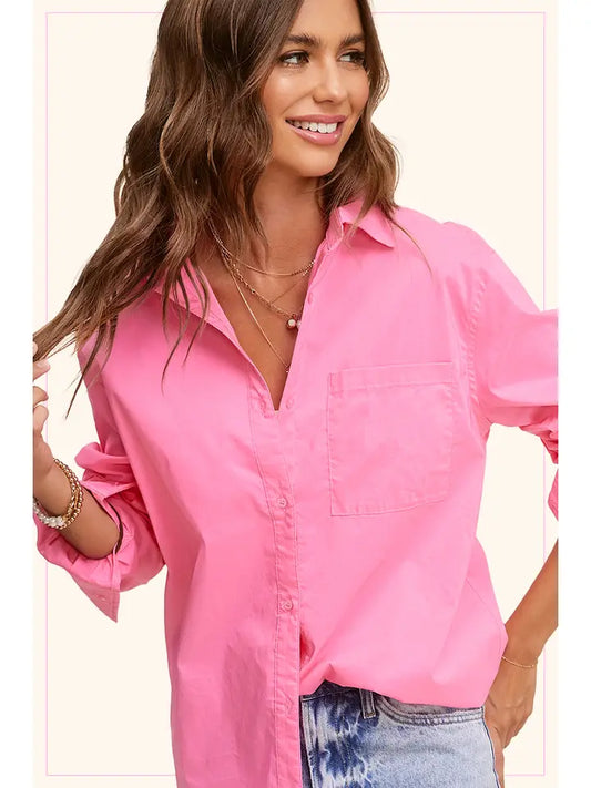 Classic Collared Button Down Poplin Shirt | Carnation