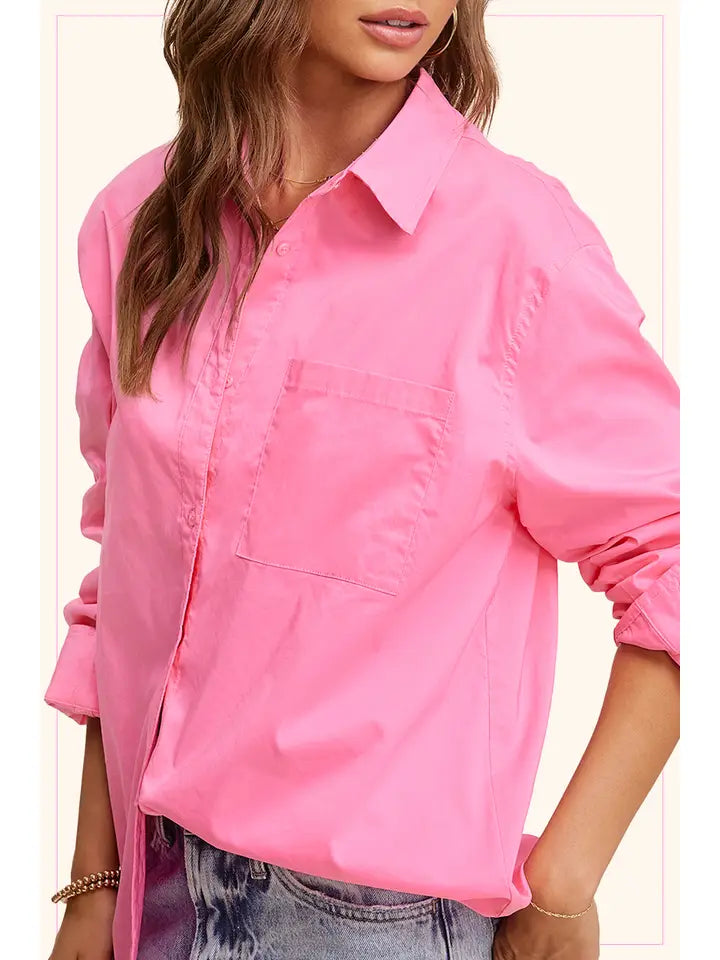 Classic Collared Button Down Poplin Shirt | Carnation