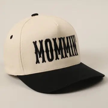 Mommin' Letter Embroidery Two-Tone Trucker Hat | Black