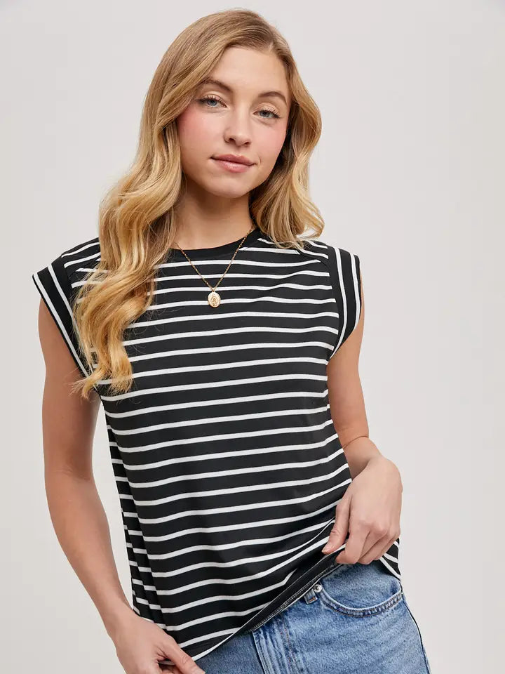 Striped Muscle Tee | Black