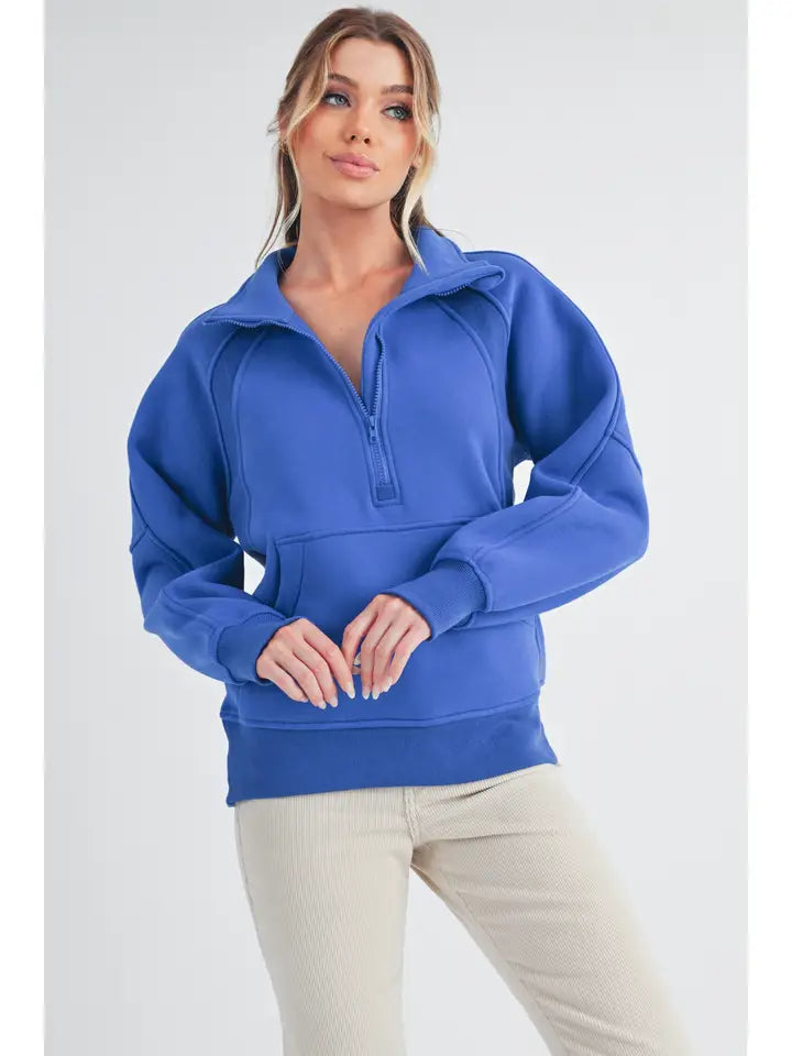 Long Dove Funnel Neck Half Zip | Cobalt